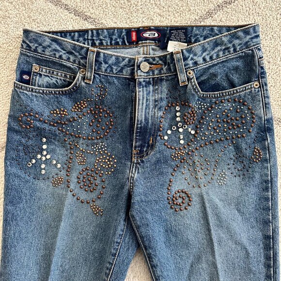 Y2K Bongo Rhinestone Embellished Hipster Flare Britney Style Denim Sz 9 - Picture 2 of 10